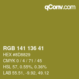 Color code: RGB 141 136 41 | qconv.com