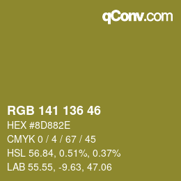Color code: RGB 141 136 46 | qconv.com