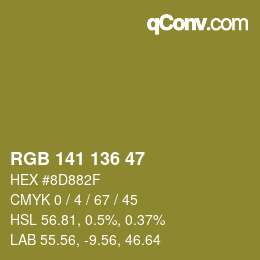 Color code: RGB 141 136 47 | qconv.com