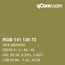 Color code: RGB 141 136 73 | qconv.com