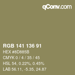 Color code: RGB 141 136 91 | qconv.com