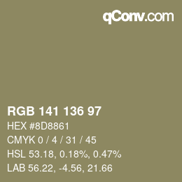 Farbcode: RGB 141 136 97 | qconv.com