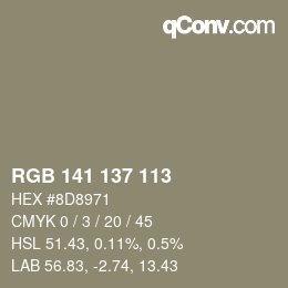 Color code: RGB 141 137 113 | qconv.com