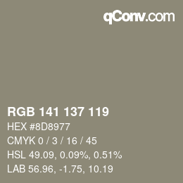 Color code: RGB 141 137 119 | qconv.com