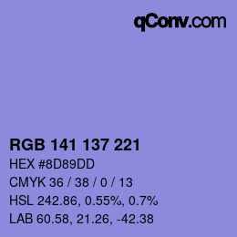 颜色代码: RGB 141 137 221 | qconv.com