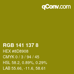 Color code: RGB 141 137 8 | qconv.com