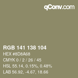 Color code: RGB 141 138 104 | qconv.com