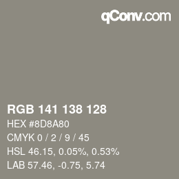 Color code: RGB 141 138 128 | qconv.com