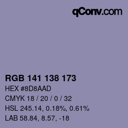 颜色代码: RGB 141 138 173 | qconv.com