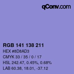 Color code: RGB 141 138 211 | qconv.com