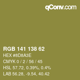 Color code: RGB 141 138 62 | qconv.com