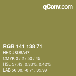 Color code: RGB 141 138 71 | qconv.com