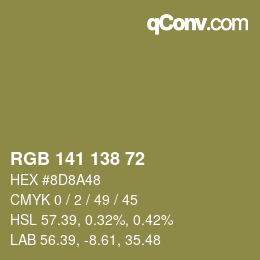 Color code: RGB 141 138 72 | qconv.com