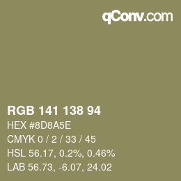 Color code: RGB 141 138 94 | qconv.com