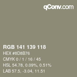 カラーコード: RGB 141 139 118 | qconv.com