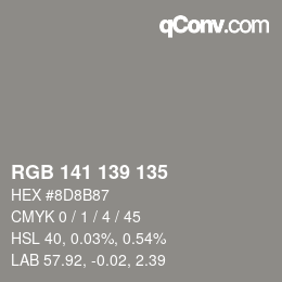 Color code: RGB 141 139 135 | qconv.com