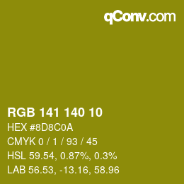 カラーコード: RGB 141 140 10 | qconv.com