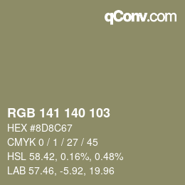 Color code: RGB 141 140 103 | qconv.com