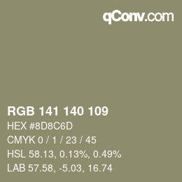 Código de color: RGB 141 140 109 | qconv.com