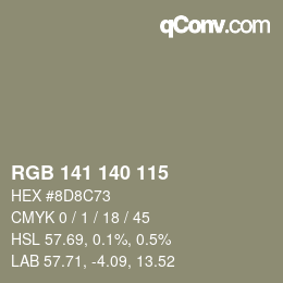 Color code: RGB 141 140 115 | qconv.com