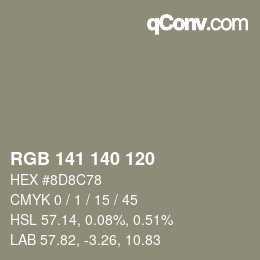 颜色代码: RGB 141 140 120 | qconv.com
