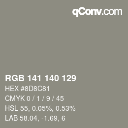 Color code: RGB 141 140 129 | qconv.com
