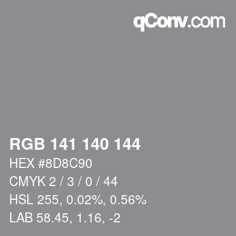 颜色代码: RGB 141 140 144 | qconv.com