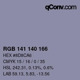 颜色代码: RGB 141 140 166 | qconv.com