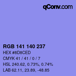 Color code: RGB 141 140 237 | qconv.com