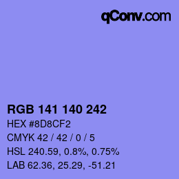Color code: RGB 141 140 242 | qconv.com