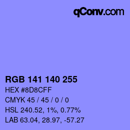 Color code: RGB 141 140 255 | qconv.com