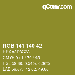 カラーコード: RGB 141 140 42 | qconv.com