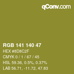 Color code: RGB 141 140 47 | qconv.com