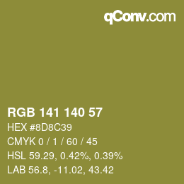 Color code: RGB 141 140 57 | qconv.com