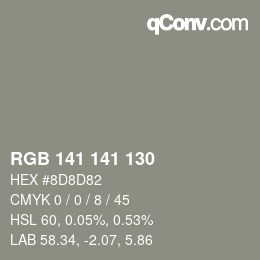 Color code: RGB 141 141 130 | qconv.com