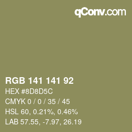 Color code: RGB 141 141 92 | qconv.com