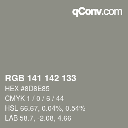 Color code: RGB 141 142 133 | qconv.com