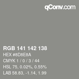 Color code: RGB 141 142 138 | qconv.com