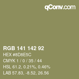 Color code: RGB 141 142 92 | qconv.com