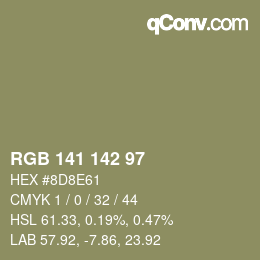 Color code: RGB 141 142 97 | qconv.com
