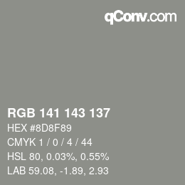 Color code: RGB 141 143 137 | qconv.com