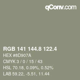 カラーコード: RGB 141 144.8 122.4 | qconv.com