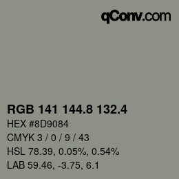 カラーコード: RGB 141 144.8 132.4 | qconv.com