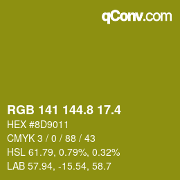 カラーコード: RGB 141 144.8 17.4 | qconv.com