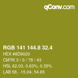カラーコード: RGB 141 144.8 32.4 | qconv.com