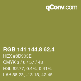 カラーコード: RGB 141 144.8 62.4 | qconv.com