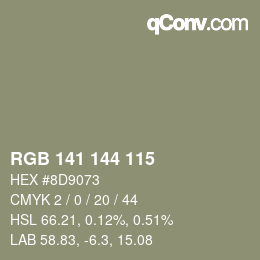 Color code: RGB 141 144 115 | qconv.com