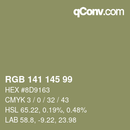 Color code: RGB 141 145 99 | qconv.com