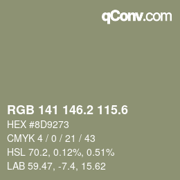 カラーコード: RGB 141 146.2 115.6 | qconv.com