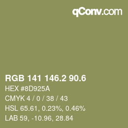 カラーコード: RGB 141 146.2 90.6 | qconv.com